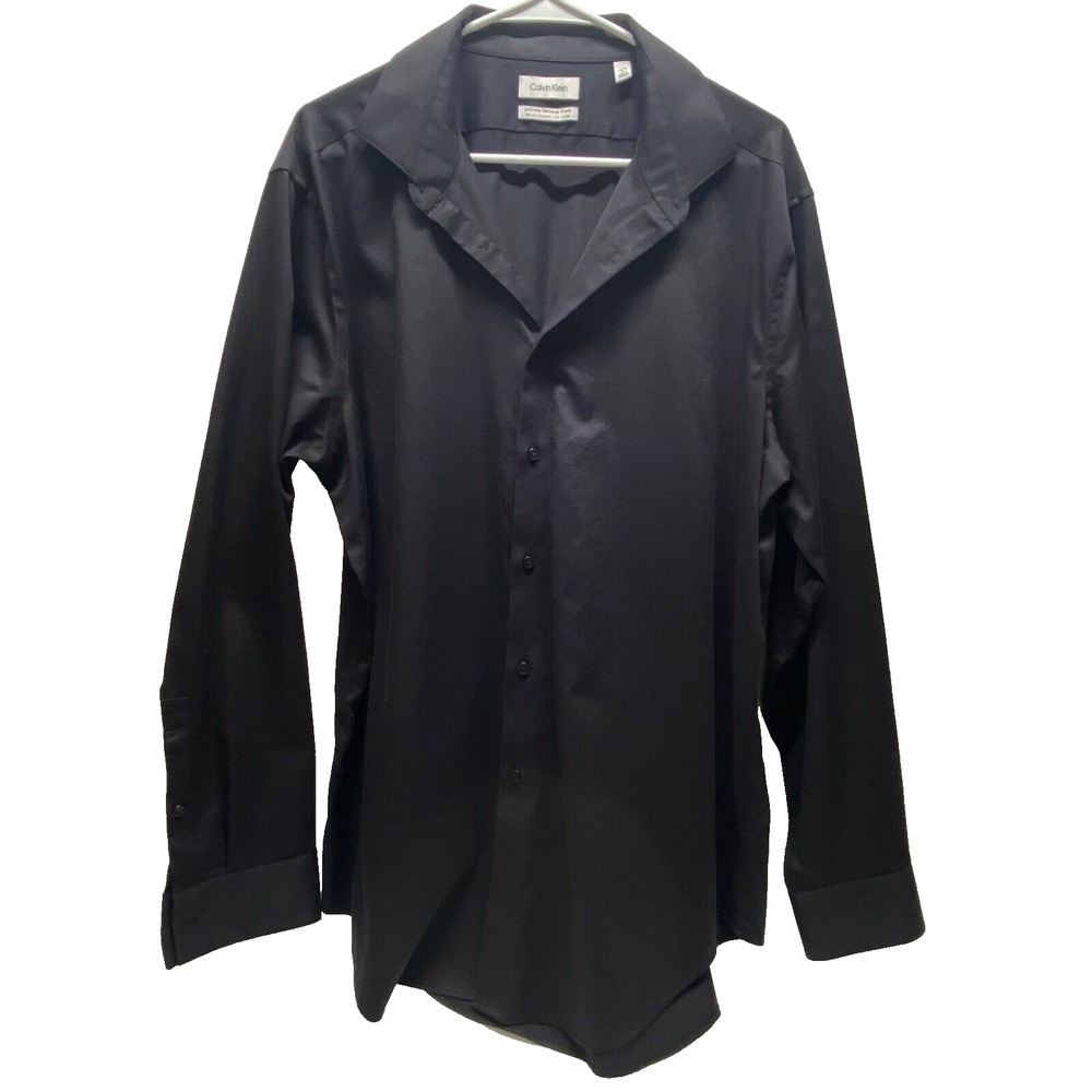 Calvin Klein Dress Shirt Men's XL 34/35 Black Infinite Wrinkle Free Slim Fit EUC